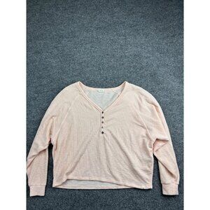 Billabong Shirt Womens Extra Small Pink Waffle Knit Henley Long Sleeve Thermal